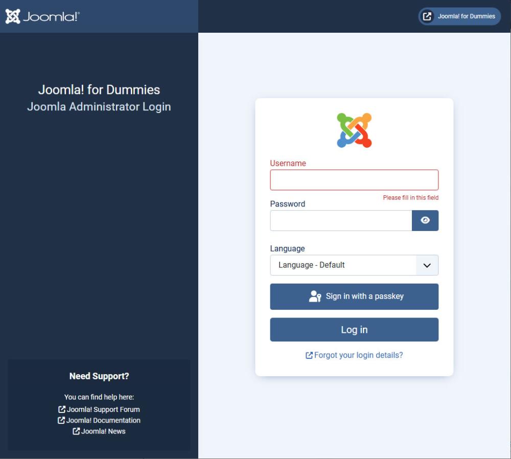 Inloggen bij Joomla